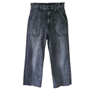 Mother Black Dark Wash Wide Leg Cropped Jeans